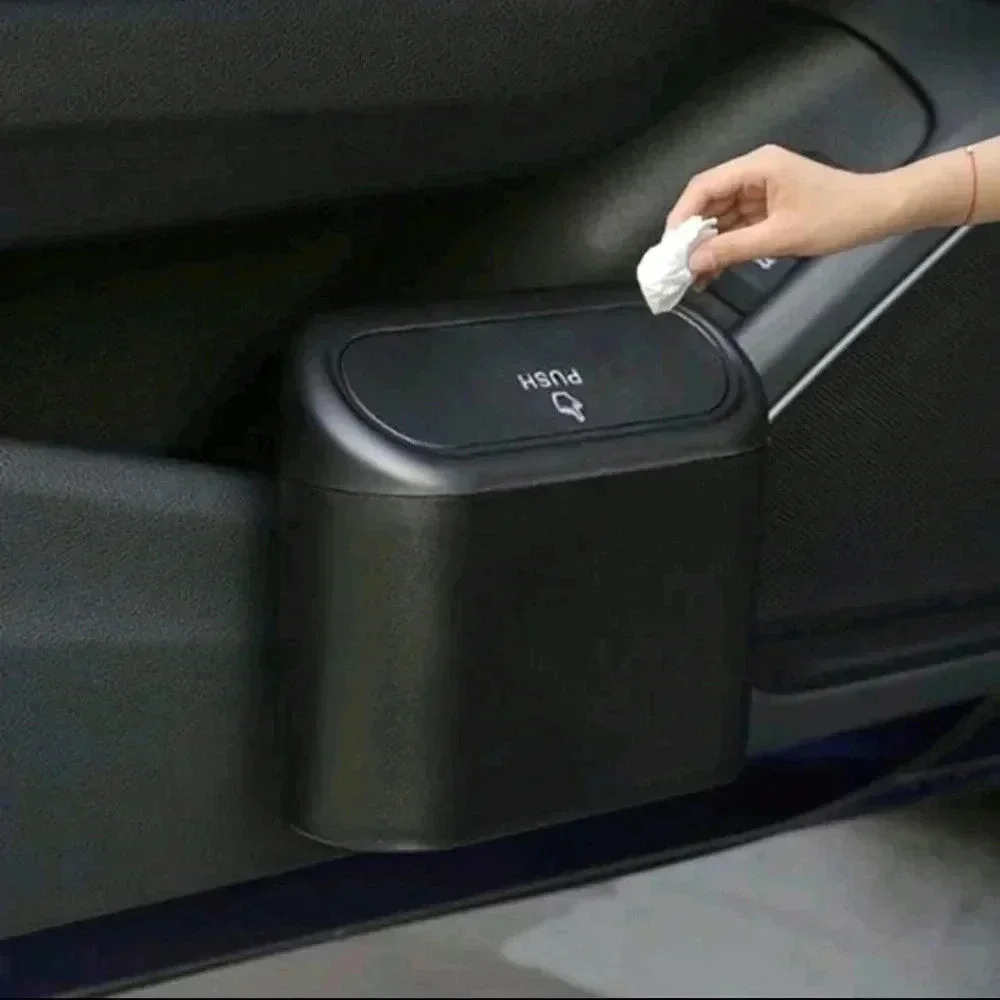 Push flip top trash can black car accessory pail vehicle home decor organizer